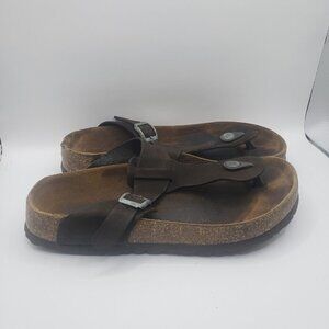 Betula Birkenstock Gizeh Thong Sandals‎ Sz 6 Leather Suede Casual Cork Footbed